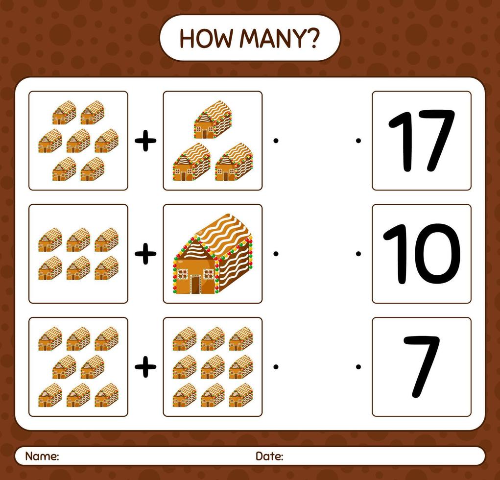How many counting game with gingerbread cookie. worksheet for preschool kids, kids activity sheet vector