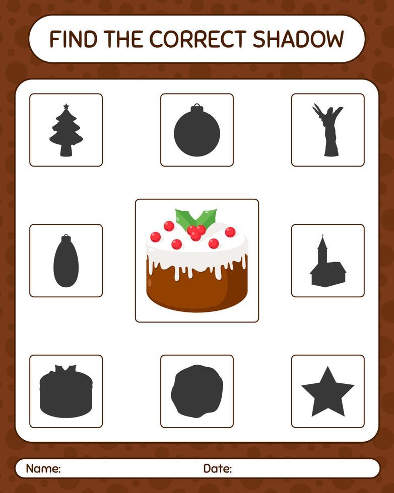 Find the correct shadows game with christmas cake. worksheet for preschool kids, kids activity sheet vector
