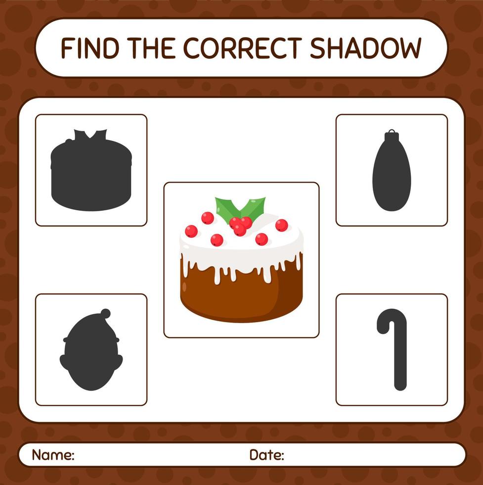 Find the correct shadows game with christmas cake. worksheet for preschool kids, kids activity sheet vector