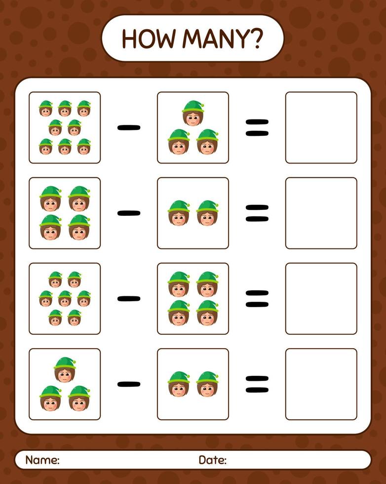 How many counting game with girls. worksheet for preschool kids, kids activity sheet vector