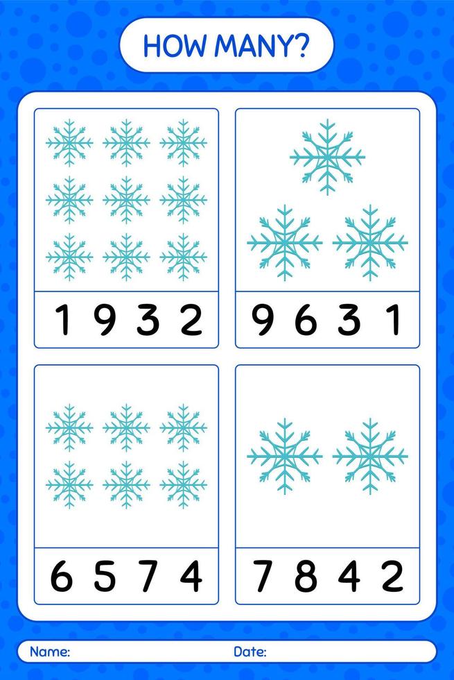 How many counting game with snowman. worksheet for preschool kids, kids activity sheet vector