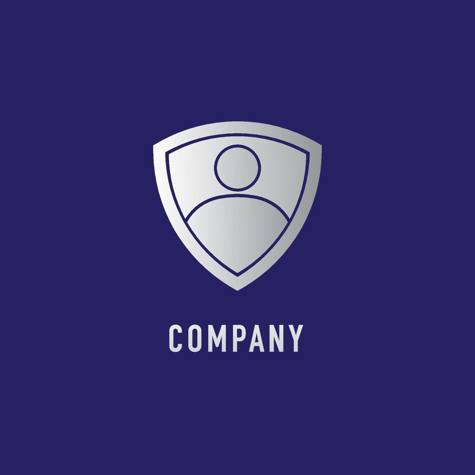 Personal Data Security Logo Design Template, Digital Security, Shield People Sign, Emblem Logo Concept, Metal Look vector