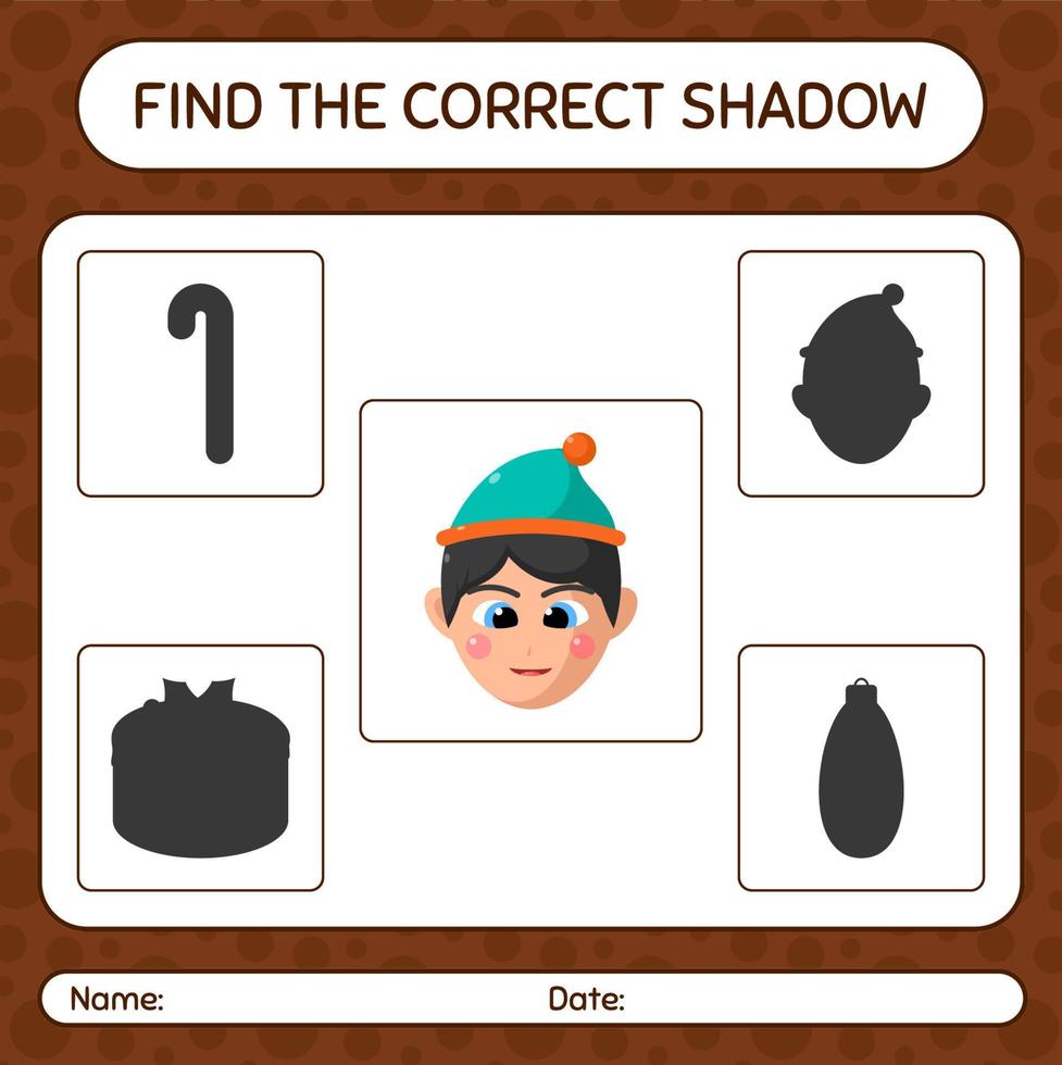 Find the correct shadows game with boys. worksheet for preschool kids, kids activity sheet vector