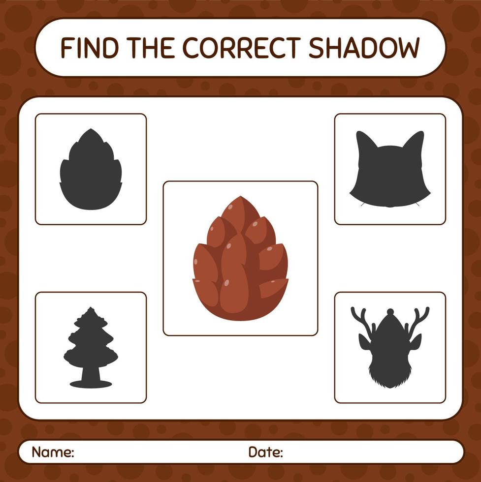 Find the correct shadows game with pine cone. worksheet for preschool kids, kids activity sheet vector