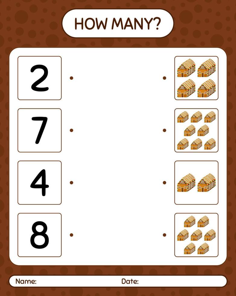 How many counting game with gingerbread cookie. worksheet for preschool kids, kids activity sheet vector