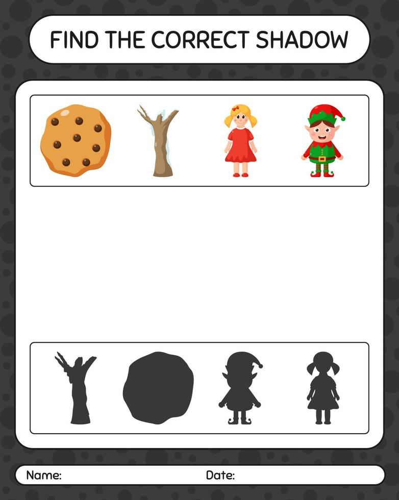 encuentra el juego de sombras correcto con el icono de navidad. hoja de trabajo para niños en edad preescolar, hoja de actividades para niños vector