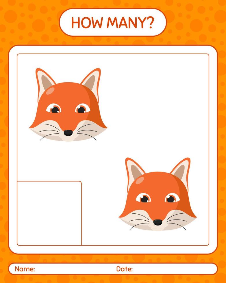 How many counting game with red fox. worksheet for preschool kids, kids activity sheet vector