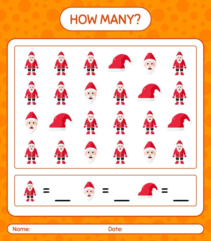 How many counting game with christmas icon. worksheet for preschool kids, kids activity sheet vector