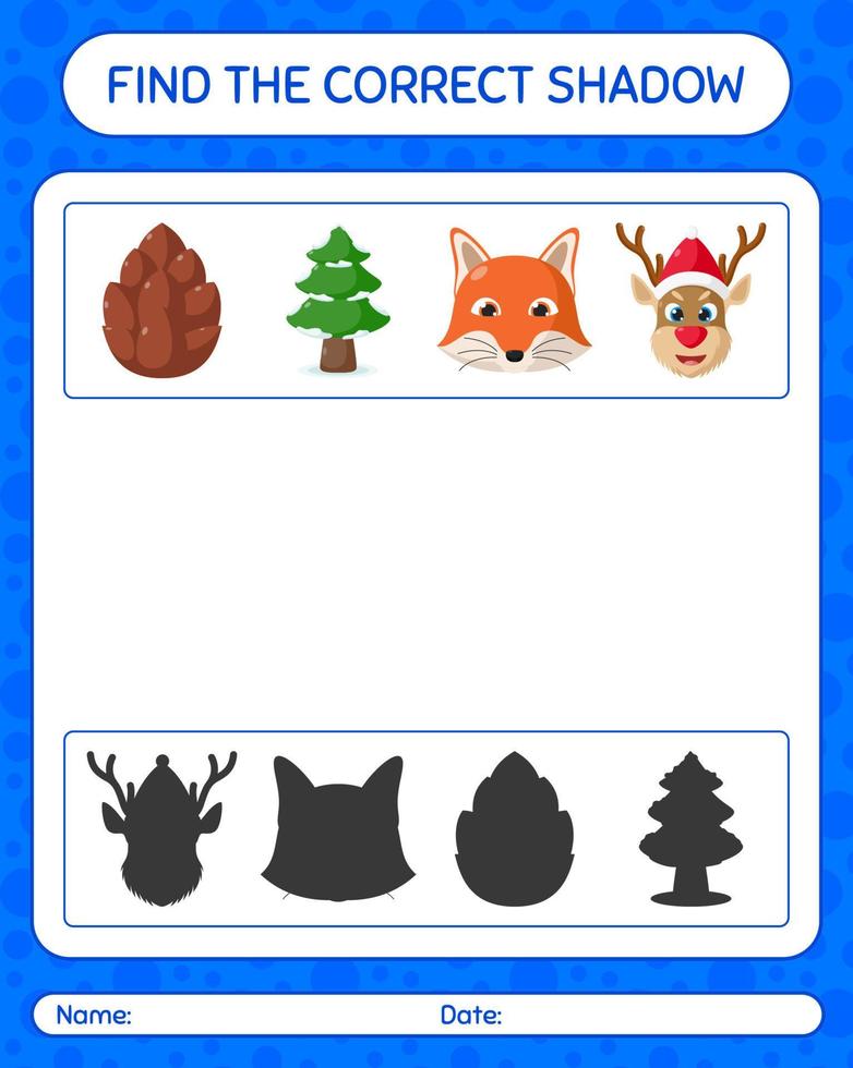 Find the correct shadows game with christmas icon. worksheet for preschool kids, kids activity sheet vector