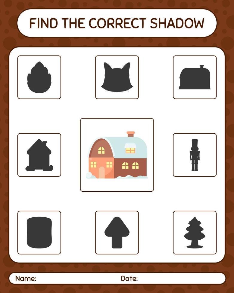 Find the correct shadows game with house. worksheet for preschool kids, kids activity sheet vector