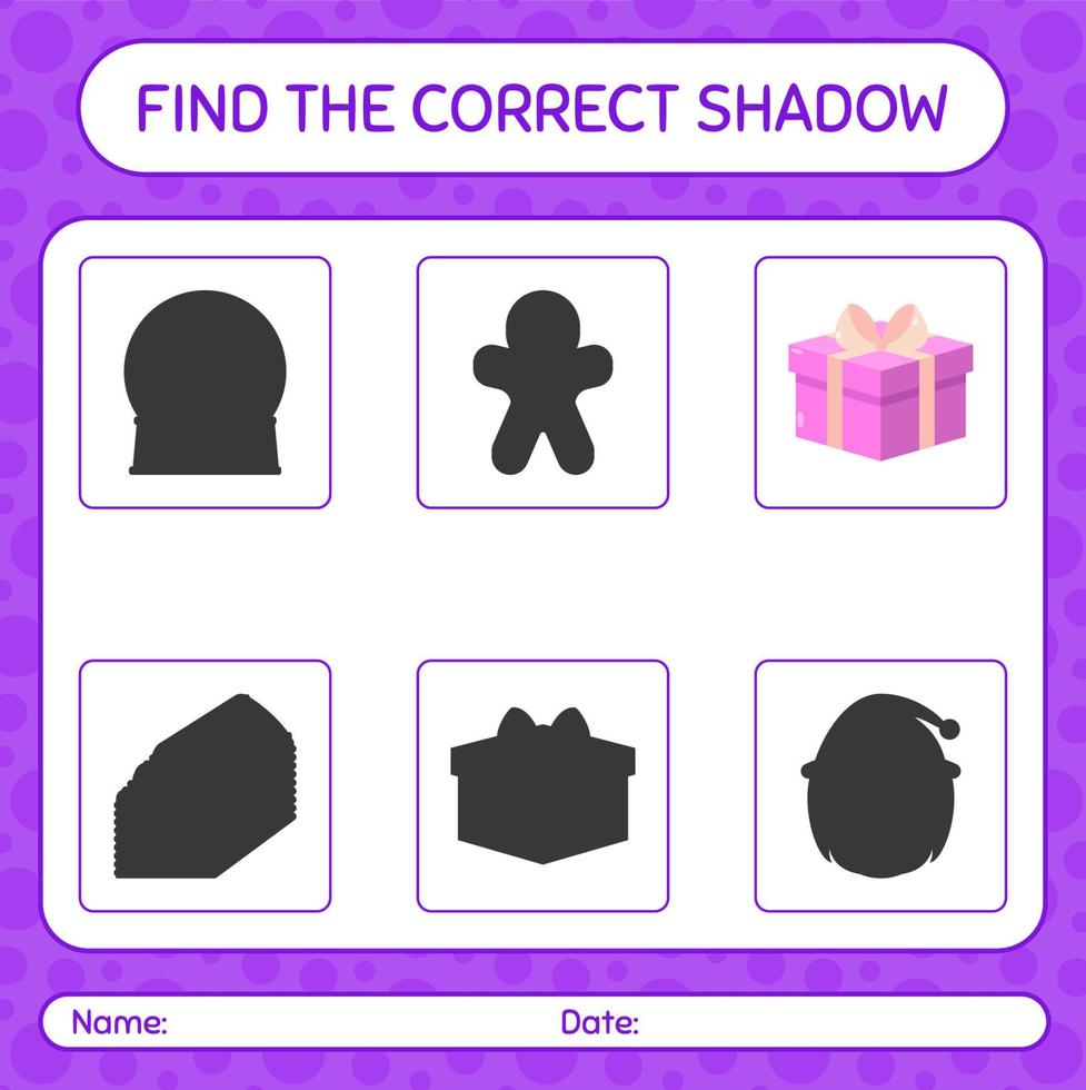 Find the correct shadows game with gift box. worksheet for preschool kids, kids activity sheet vector