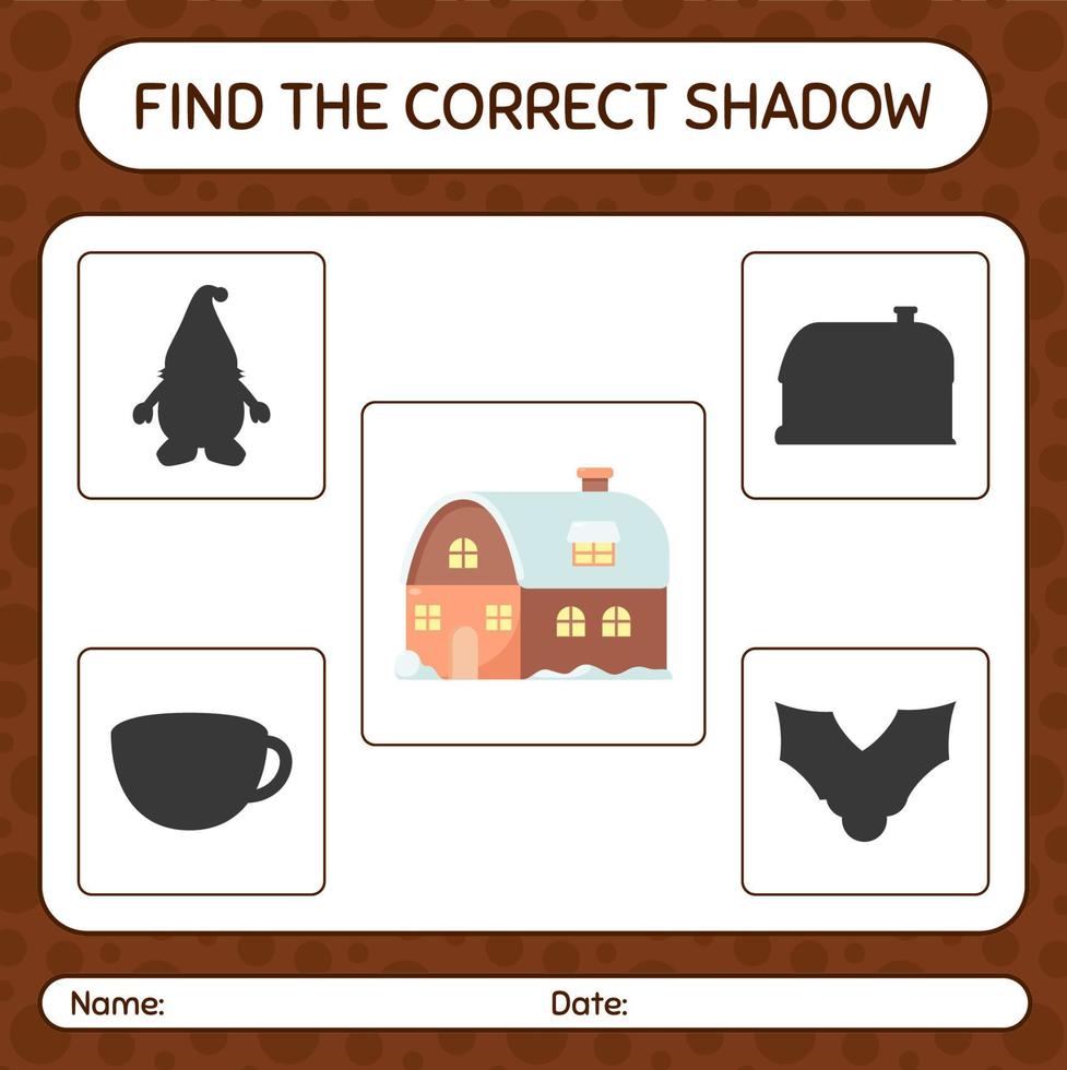 Find the correct shadows game with house. worksheet for preschool kids, kids activity sheet vector