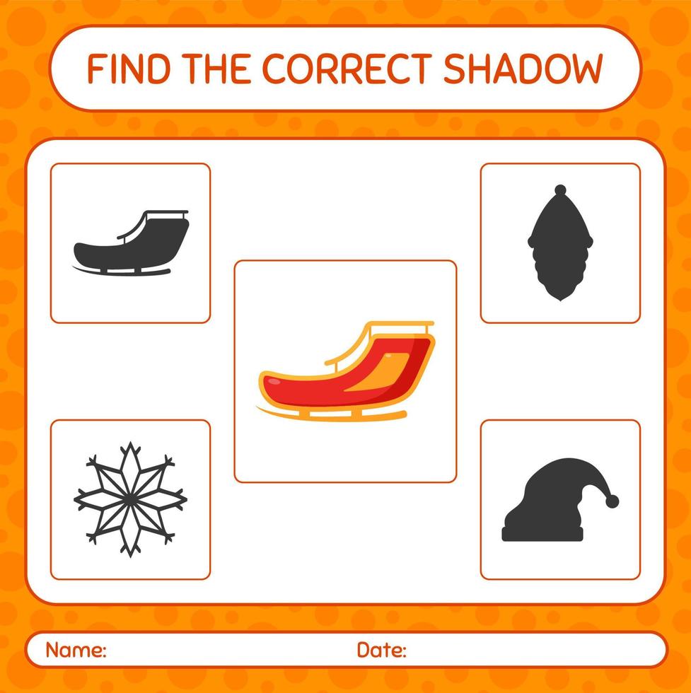 Find the correct shadows game with santa's sleigh. worksheet for preschool kids, kids activity sheet vector