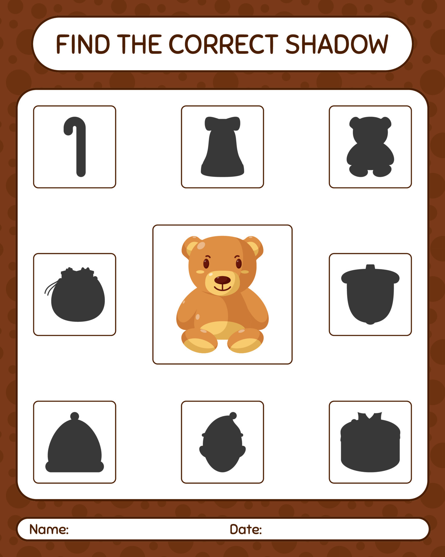 Find the correct shadows game with teddy bear. worksheet for ...