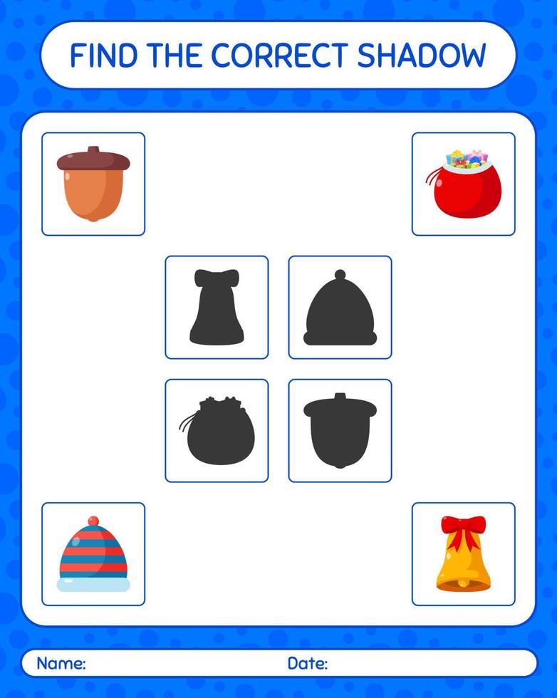 Find the correct shadows game with christmas icon. worksheet for preschool kids, kids activity sheet vector