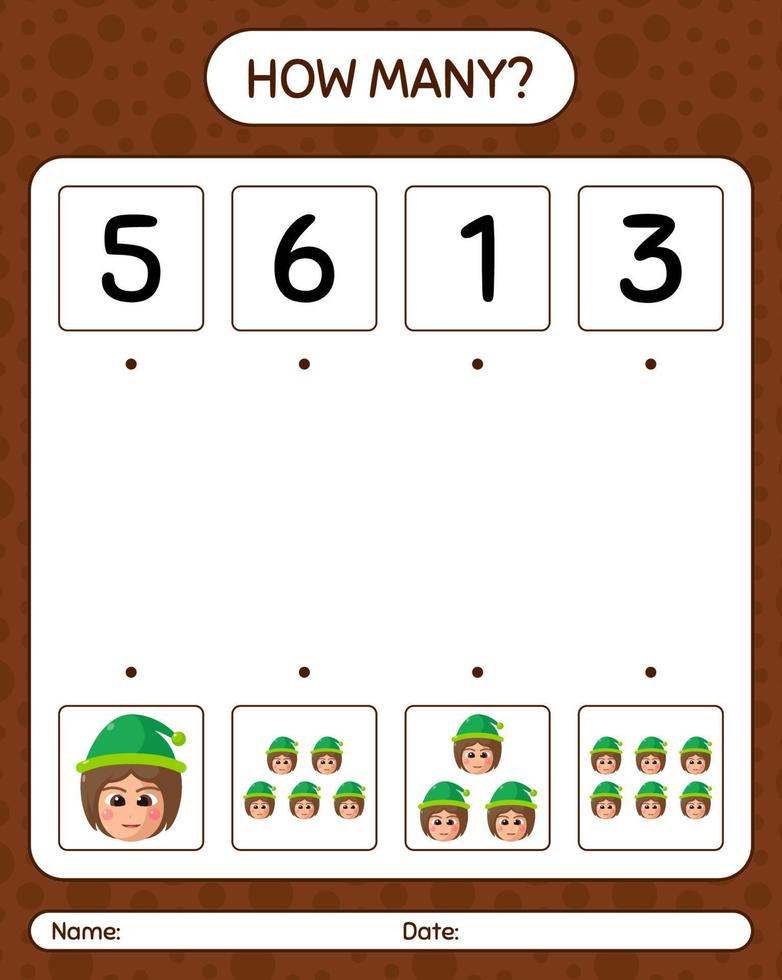 How many counting game with girls. worksheet for preschool kids, kids activity sheet vector