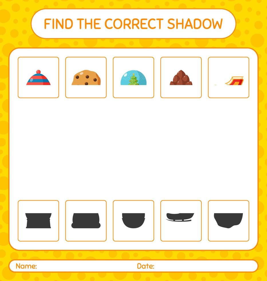 Find the correct shadows game with christmas icon. worksheet for preschool kids, kids activity sheet vector