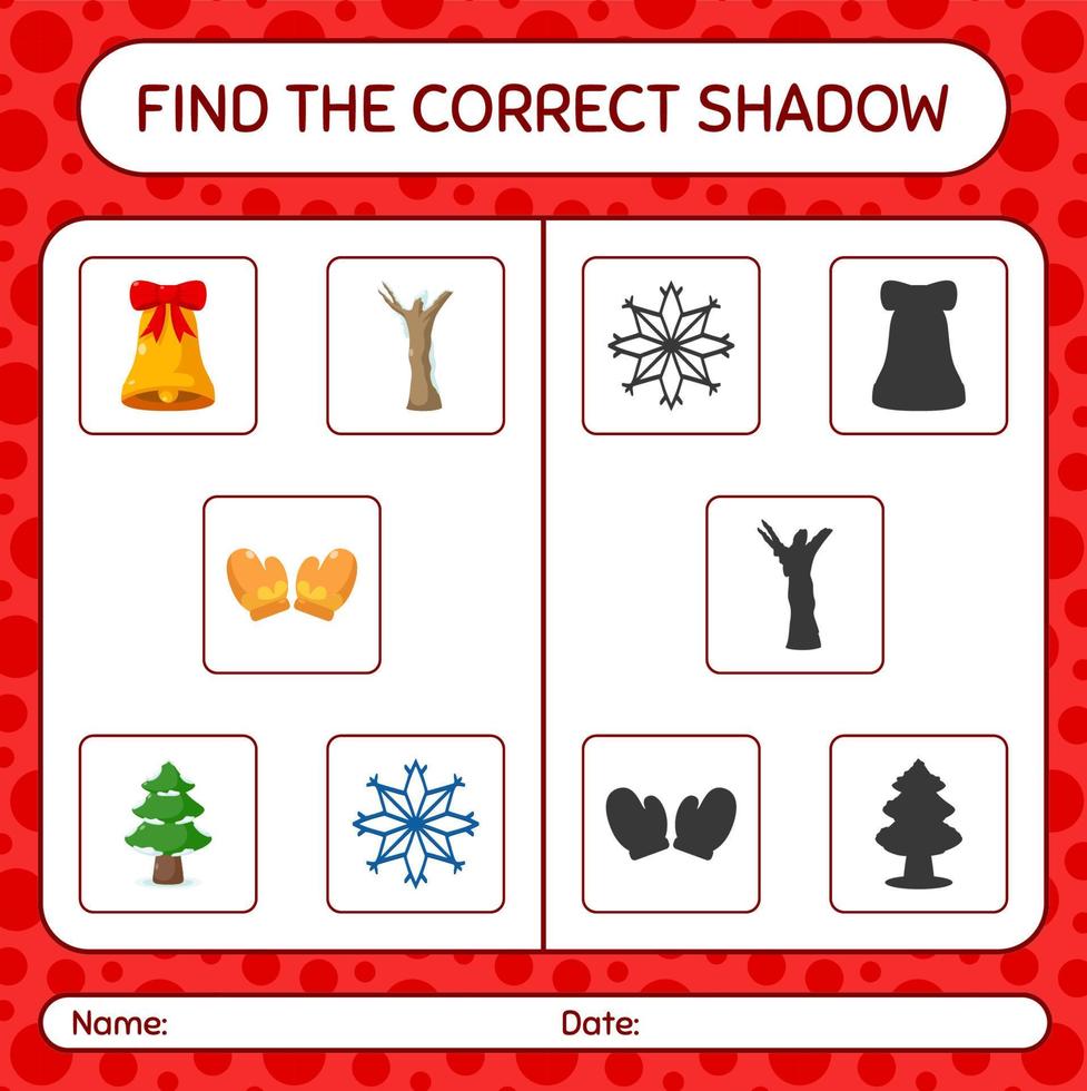 Find the correct shadows game with christmas icon. worksheet for preschool kids, kids activity sheet vector