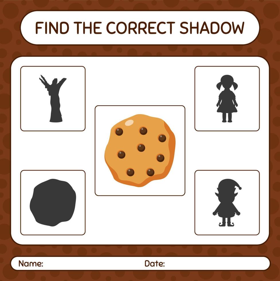 Find the correct shadows game with cookie. worksheet for preschool kids, kids activity sheet vector