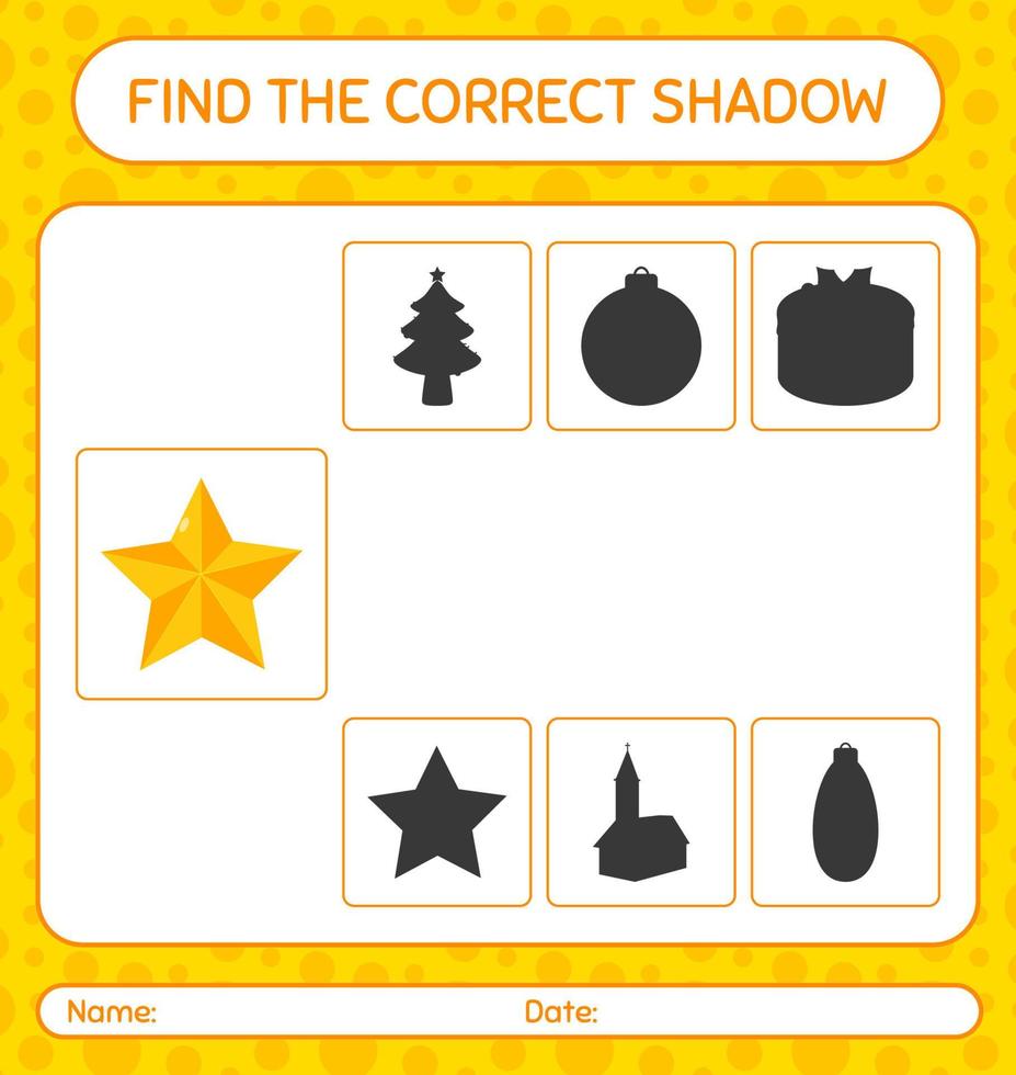 encuentra el juego de sombras correcto con adornos navideños. hoja de trabajo para niños en edad preescolar, hoja de actividades para niños vector
