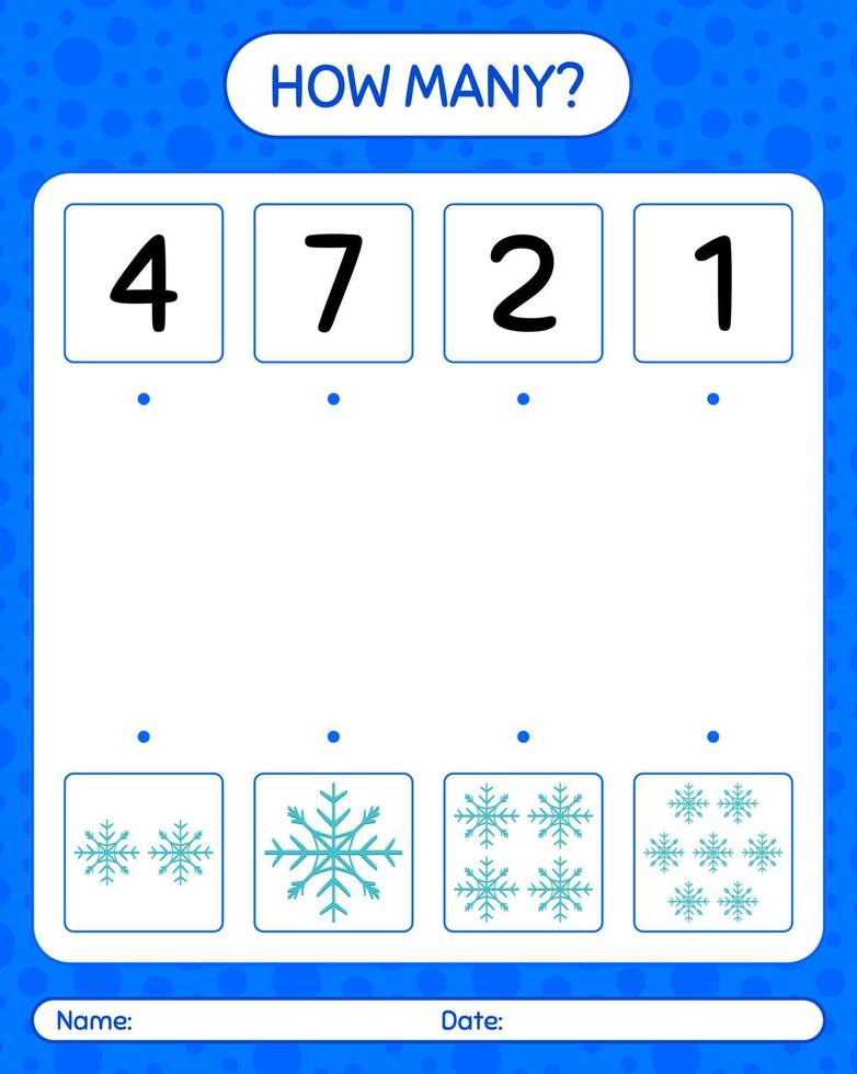 How many counting game with snowman. worksheet for preschool kids, kids activity sheet vector