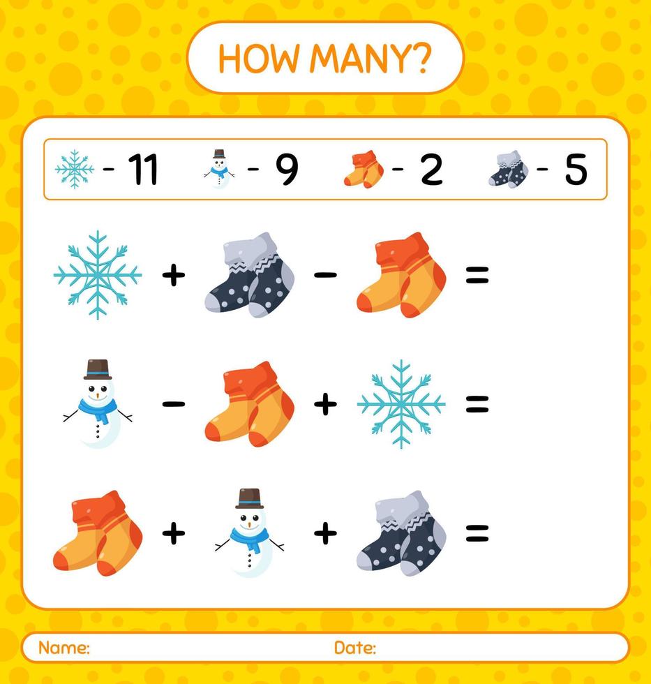 How many counting game with christmas icon. worksheet for preschool kids, kids activity sheet vector