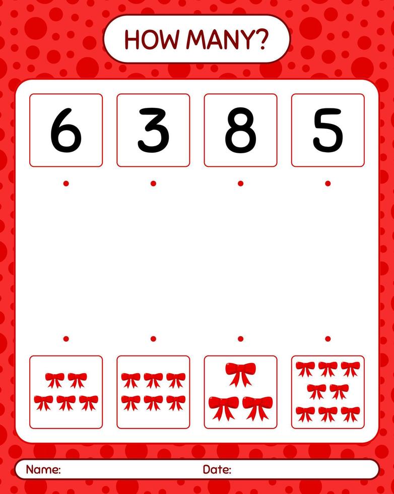 How many counting game with ribbon. worksheet for preschool kids, kids activity sheet vector