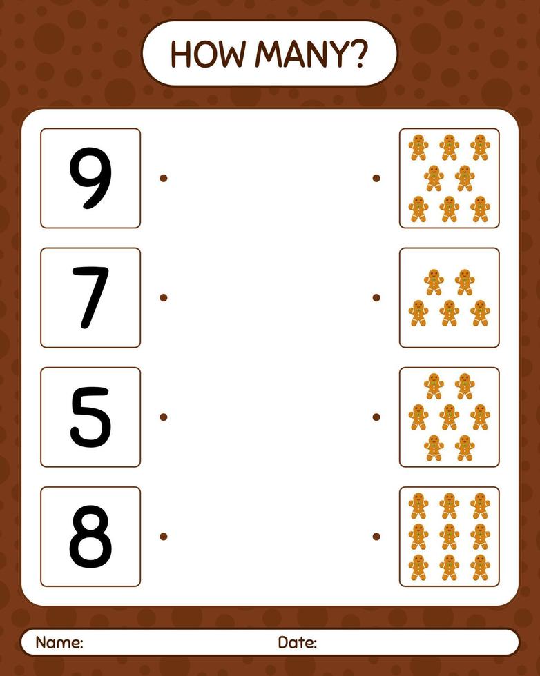 How many counting game with gingerbread cookie. worksheet for preschool kids, kids activity sheet vector