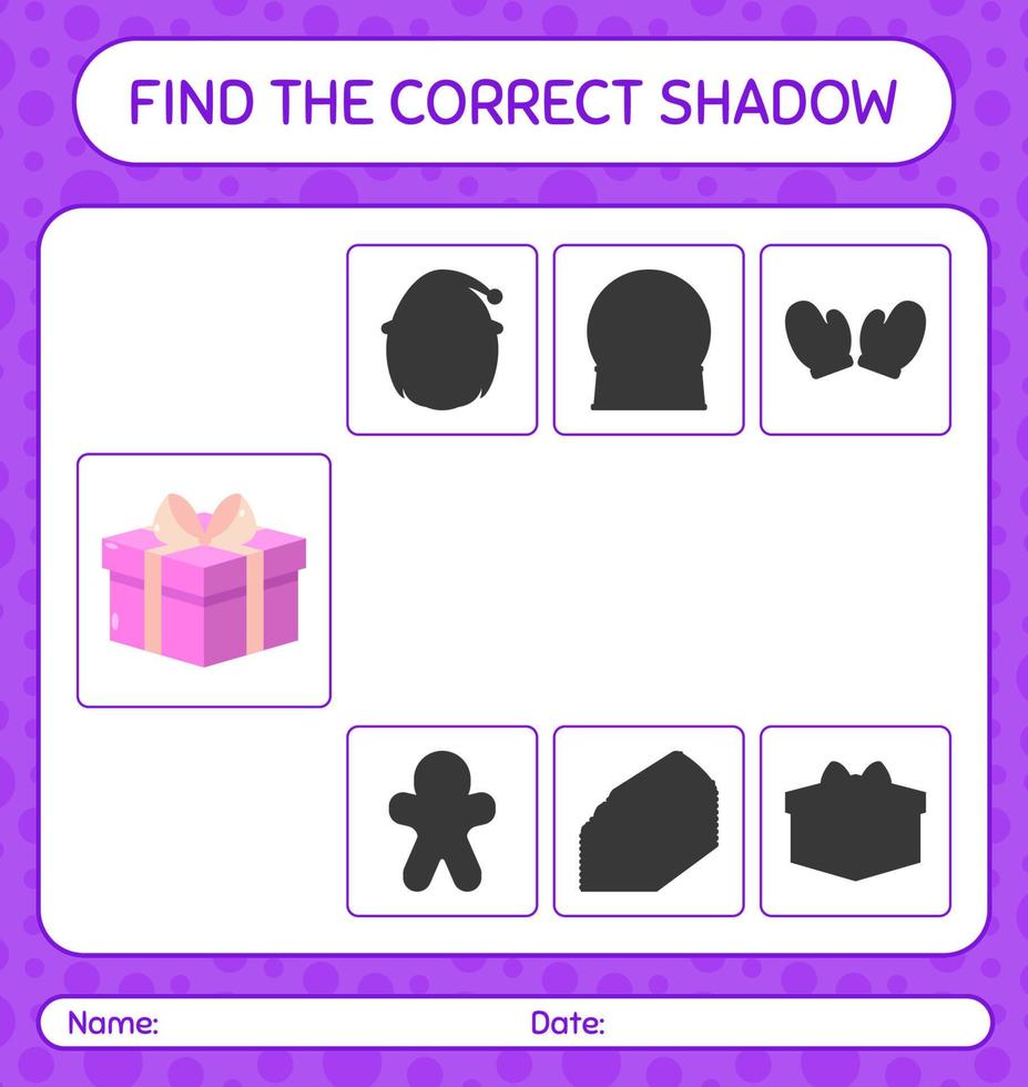 Find the correct shadows game with gift box. worksheet for preschool kids, kids activity sheet vector