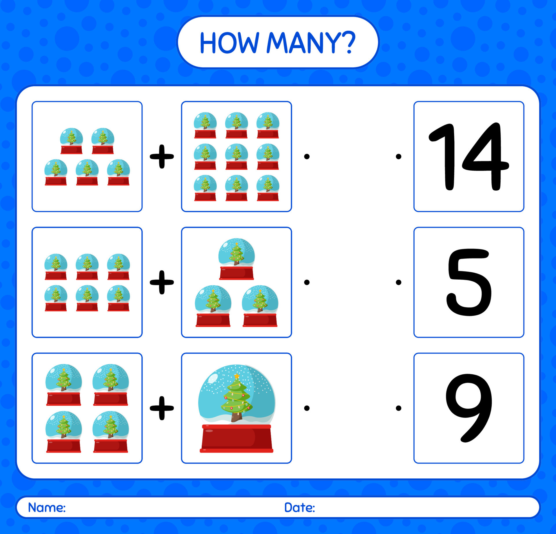 How many counting game with glass snow ball. worksheet for preschool ...