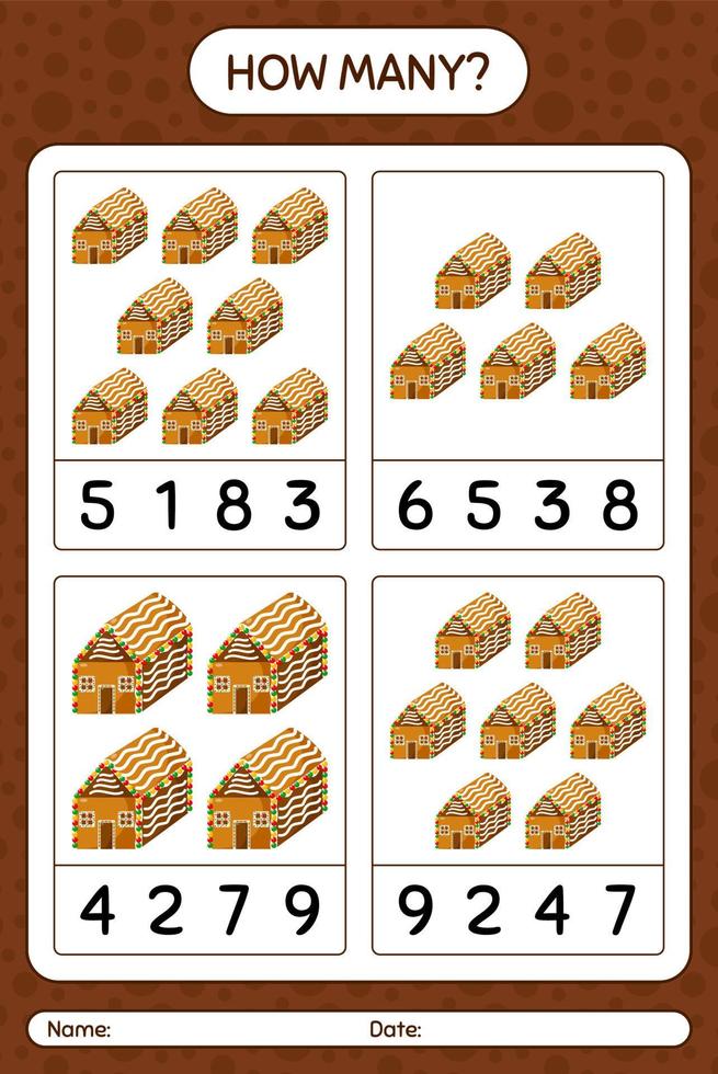 How many counting game with gingerbread cookie. worksheet for preschool kids, kids activity sheet vector