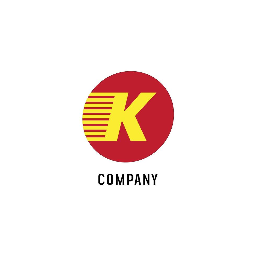 plantilla de diseño del logotipo del alfabeto de la letra k, abjad, concepto plano simple y limpio, amarillo granate rojo, marca de letras, óvalo de elipse redondeado, movimiento de velocidad rápida vector