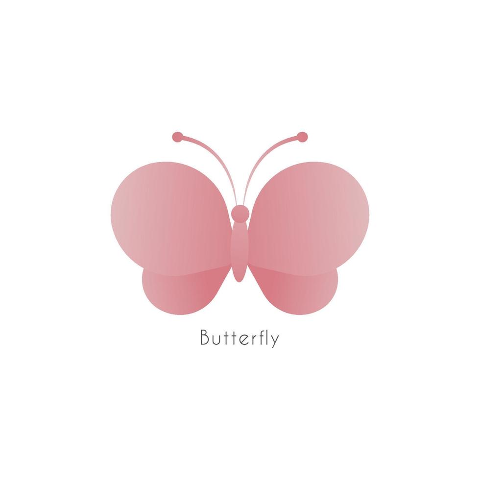 hermosa mariposa voladora con alas redondeadas aisladas sobre fondo blanco. degradado de color pastel de malvavisco flamenco rosa thuliano. adecuado para productos de belleza y moda. vector