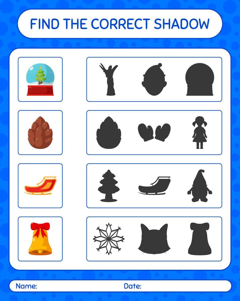 encuentra el juego de sombras correcto con el icono de navidad. hoja de trabajo para niños en edad preescolar, hoja de actividades para niños vector