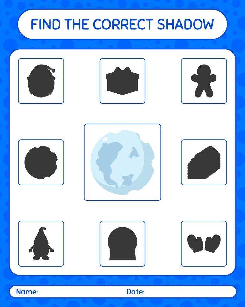 Find the correct shadows game with full moon. worksheet for preschool kids, kids activity sheet vector
