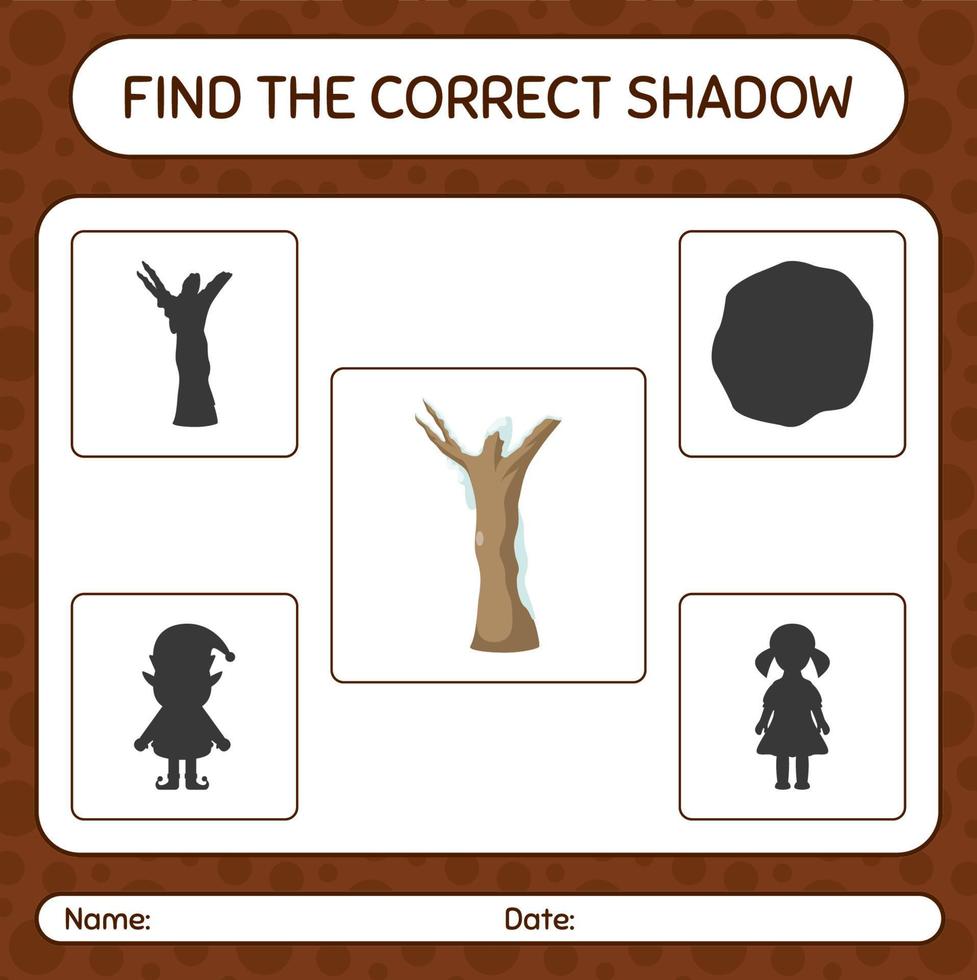 Find the correct shadows game with dead tree. worksheet for preschool kids, kids activity sheet vector