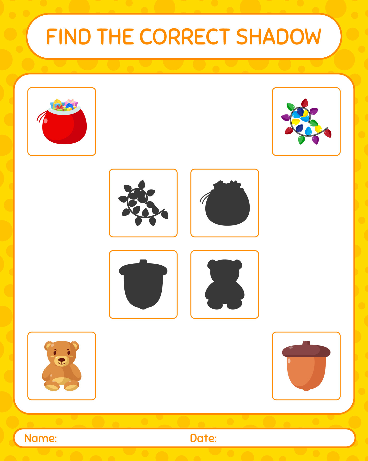 Find the correct shadows game with christmas icon. worksheet ...