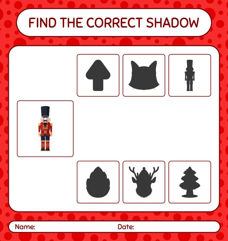 Find the correct shadows game with nutcracker. worksheet for preschool kids, kids activity sheet vector
