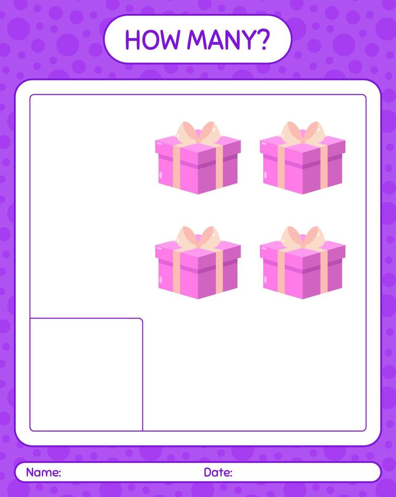 How many counting game with gift box. worksheet for preschool kids, kids activity sheet vector