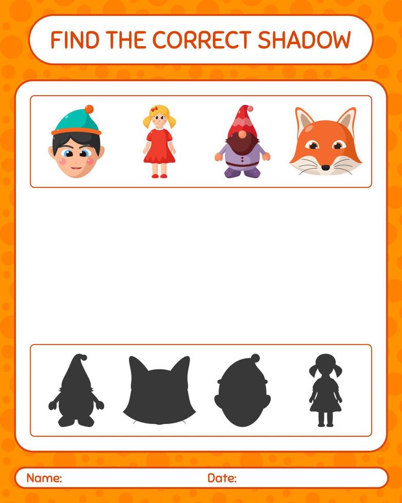 Find the correct shadows game with christmas icon. worksheet for preschool kids, kids activity sheet vector