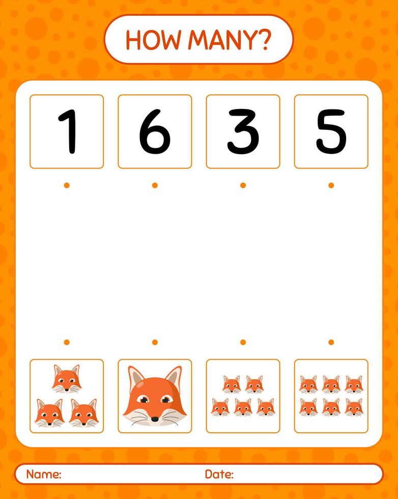 How many counting game with red fox. worksheet for preschool kids, kids activity sheet vector
