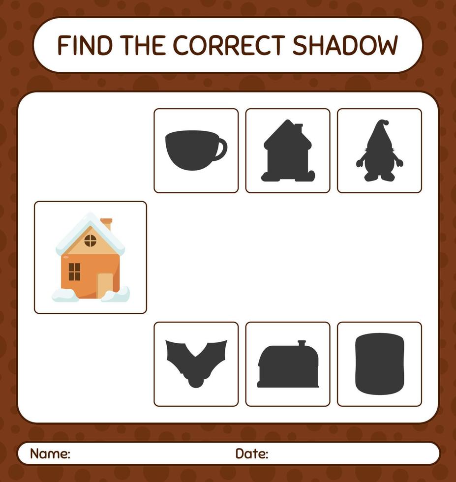 Find the correct shadows game with house. worksheet for preschool kids, kids activity sheet vector