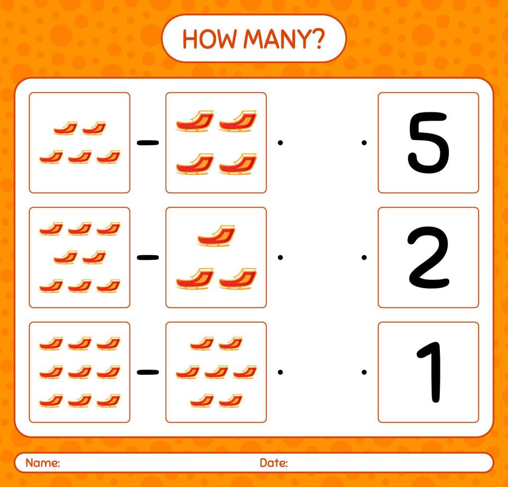 How many counting game with santa's sleigh. worksheet for preschool kids, kids activity sheet vector