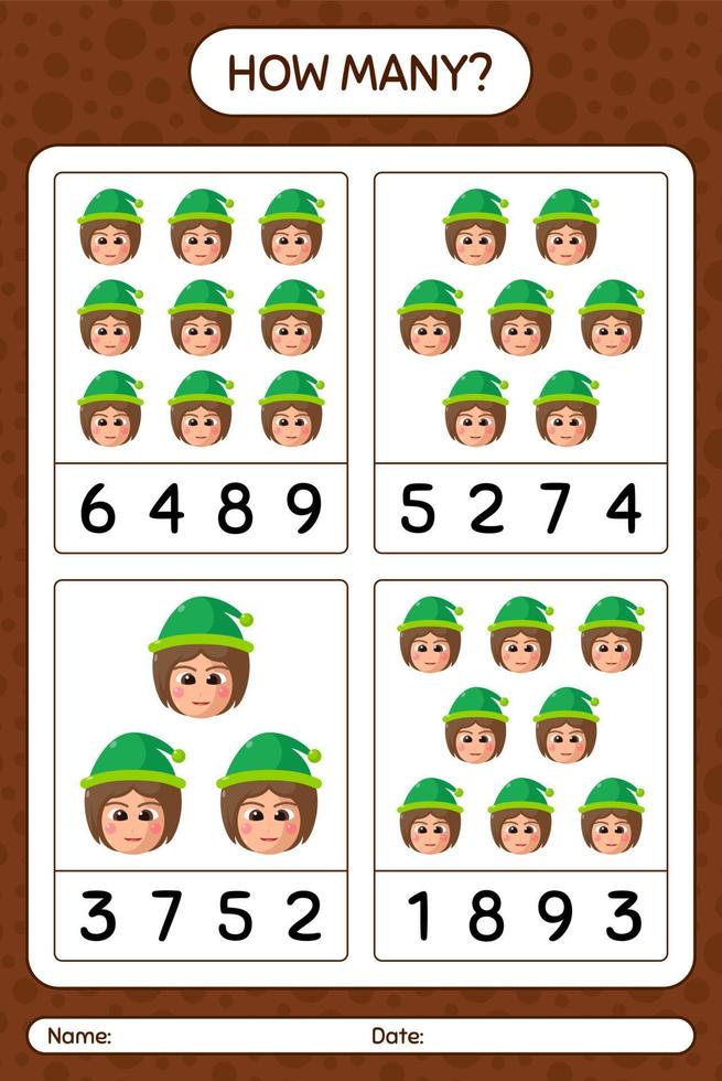 How many counting game with girls. worksheet for preschool kids, kids activity sheet vector