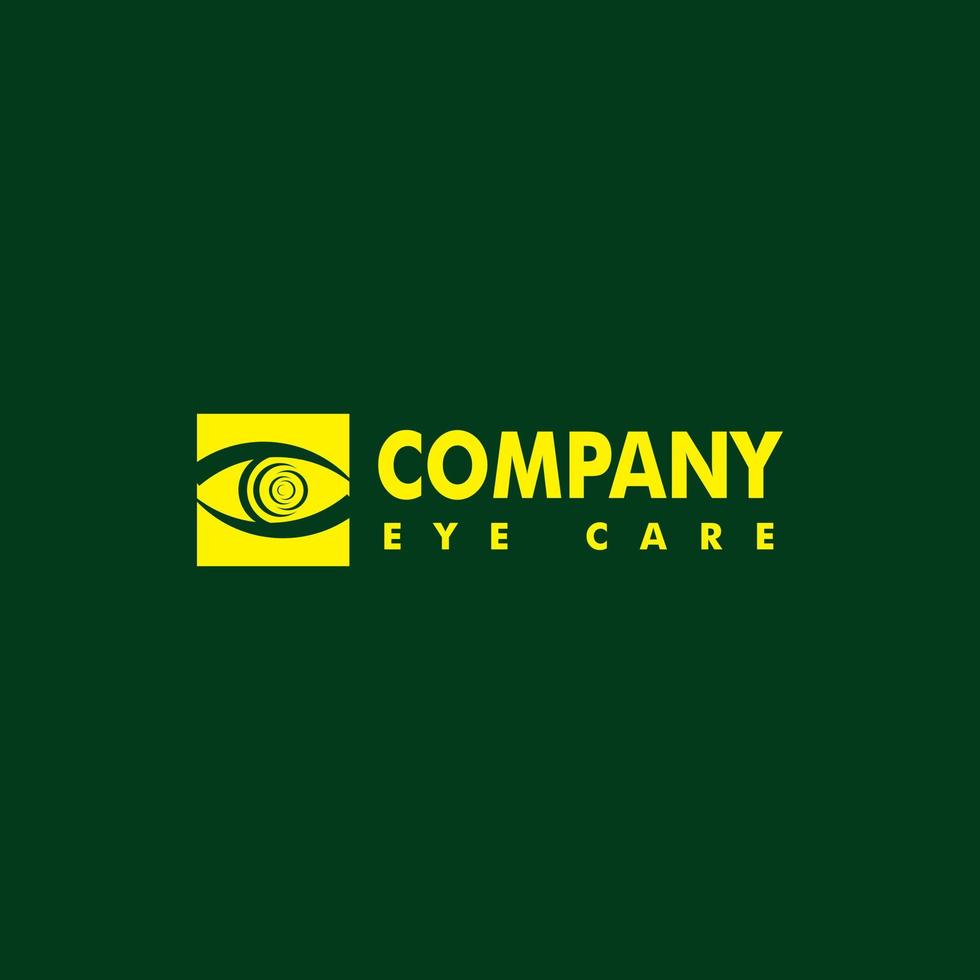 Eye Care Logo Design Template,Square Yellow Eye Logo Concept, Eye Icon, Green Background vector