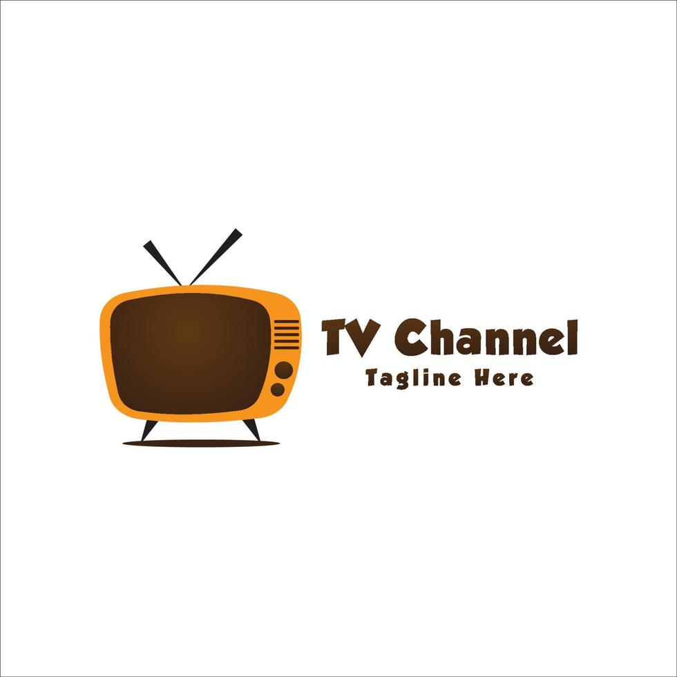 Retro Brown Television with Antenna. TV Channel Logo Design Template vector