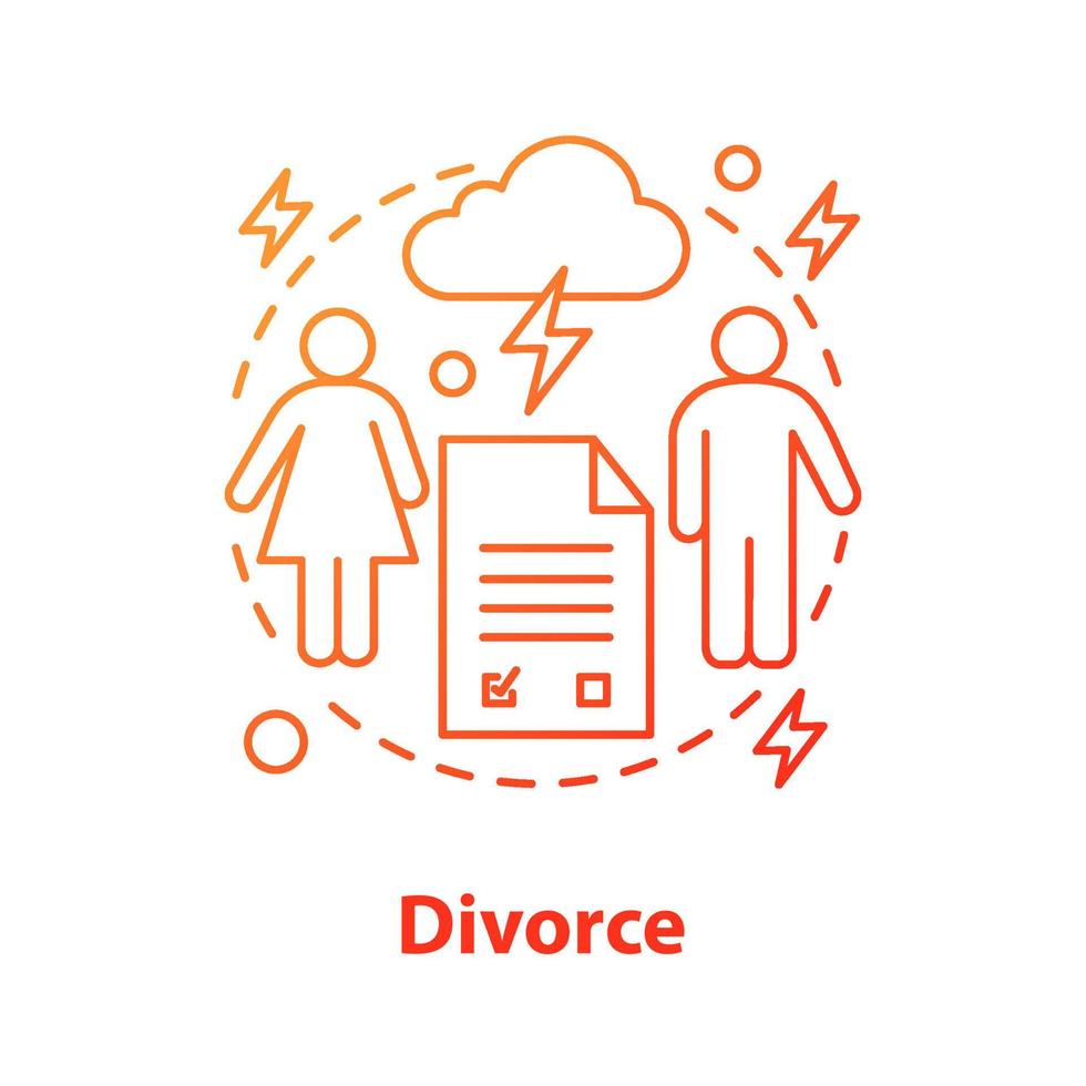 icono del concepto de divorcio. ruptura familiar. ilustración de línea delgada de idea de desglose de relaciones. dibujo de contorno aislado vectorial vector