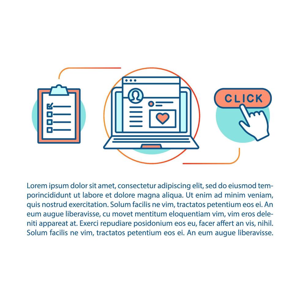 Volunteering concept linear illustration. Register vacancy. Charitable organization website. Article, brochure, magazine page layout. Thin line icons with text boxes. Vector isolated outline drawing