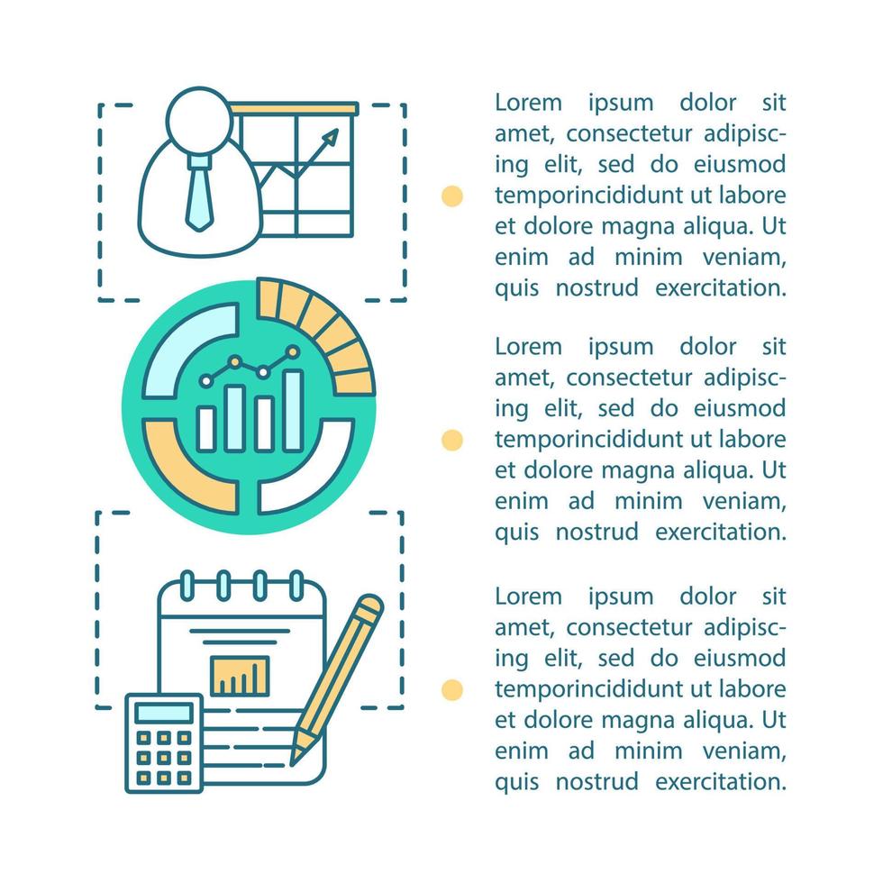 Financial management article page vector template. Budgeting, financing. Sales growth. Brochure, magazine, booklet design element with text boxes. Business development. Print concept design