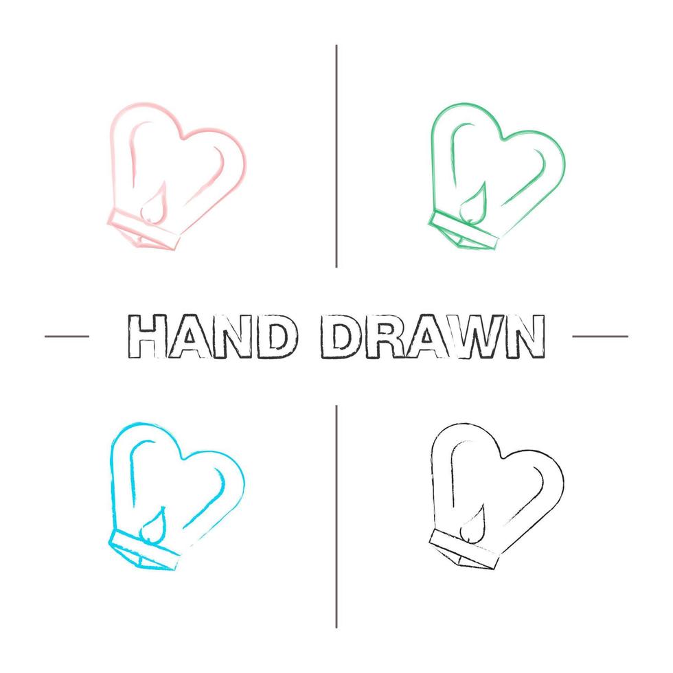 Spring Lantern Festival hand drawn icons set. Chinese paper lantern. Color brush stroke. Isolated vector sketchy illustrations